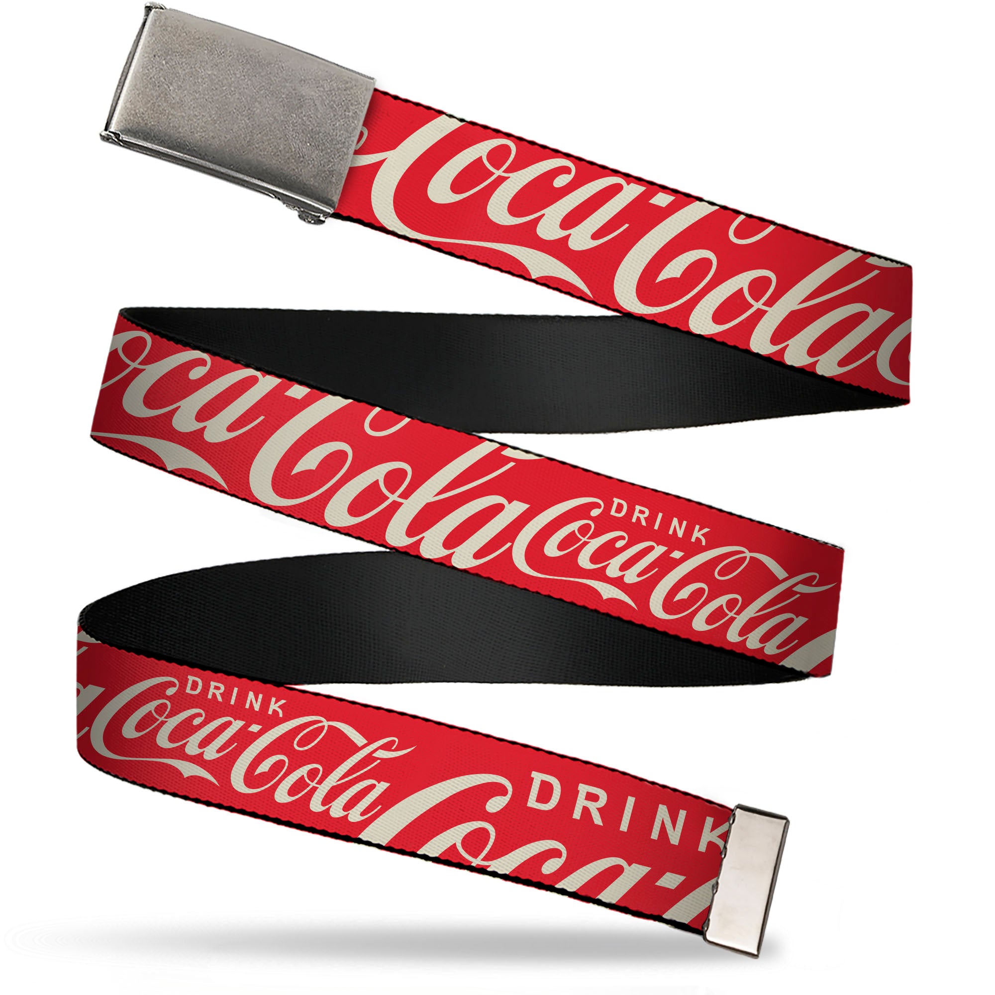 Web Belt Clamp Buckle - DRINK COCA-COLA Typograpy Logo Scattered Red/White Webbing Web Belts Coca-Cola