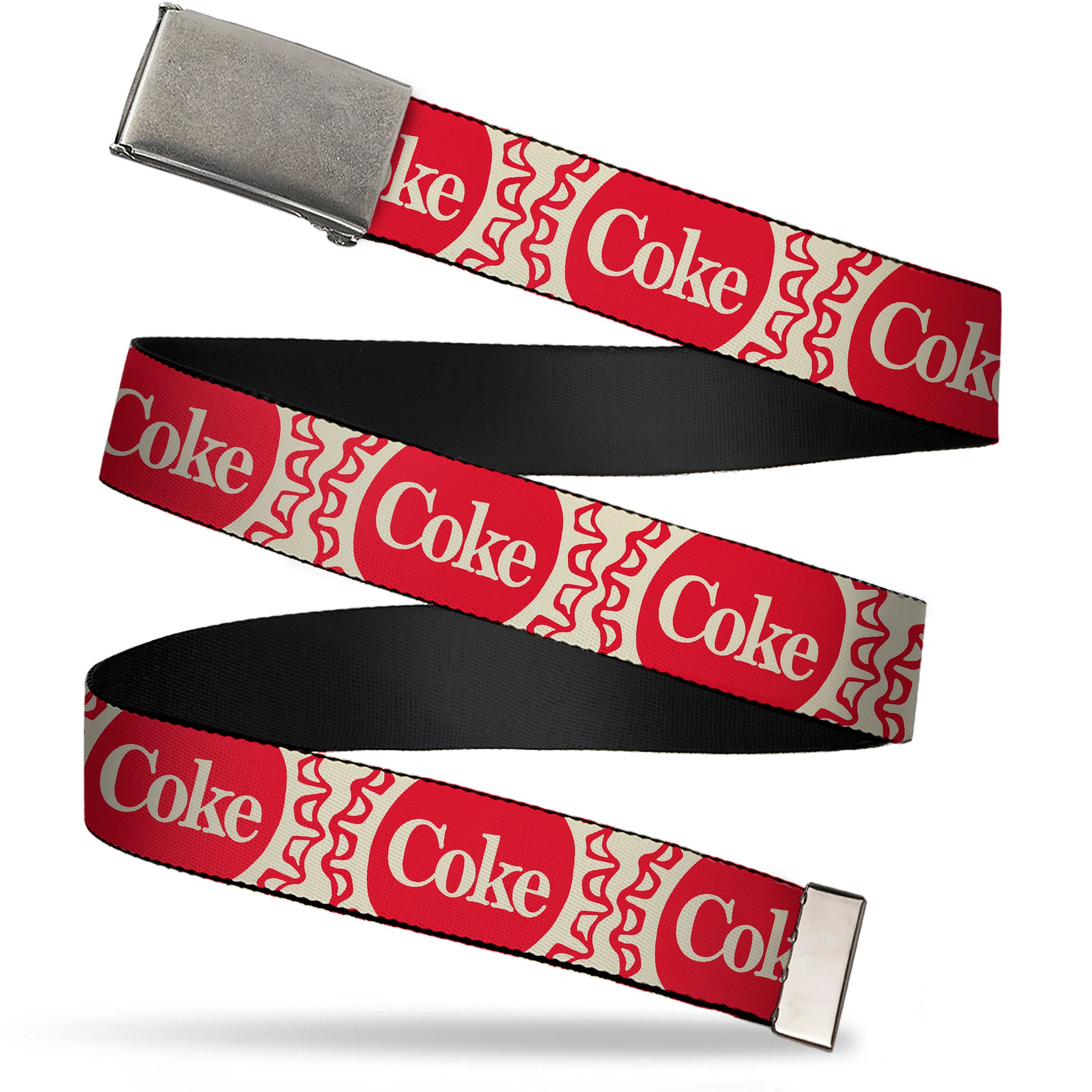 Web Belt Blank Chrome Buckle - Vintage COKE Bottle Caps White/Red Webbing Web Belts Coca-Cola