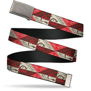 Web Belt Clamp Buckle - DRINK COCA-COLA Coke Diamond Blocks Red/Brown/Beige Webbing Web Belts Coca-Cola