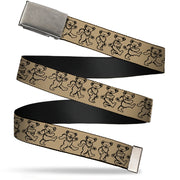 Chrome Buckle Web Belt - Dancing Bears Tan/Black Webbing Web Belts Grateful Dead