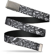 Web Belt Blank Matte Buckle - Steal Your Face Stacked Gray Webbing Web Belts Grateful Dead   