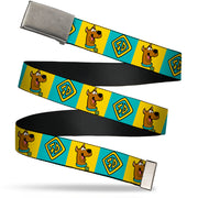 Web Belt - Scooby Doo Pose and Dog Tag Blocks Yellow/Blue Webbing Web Belts Scooby Doo