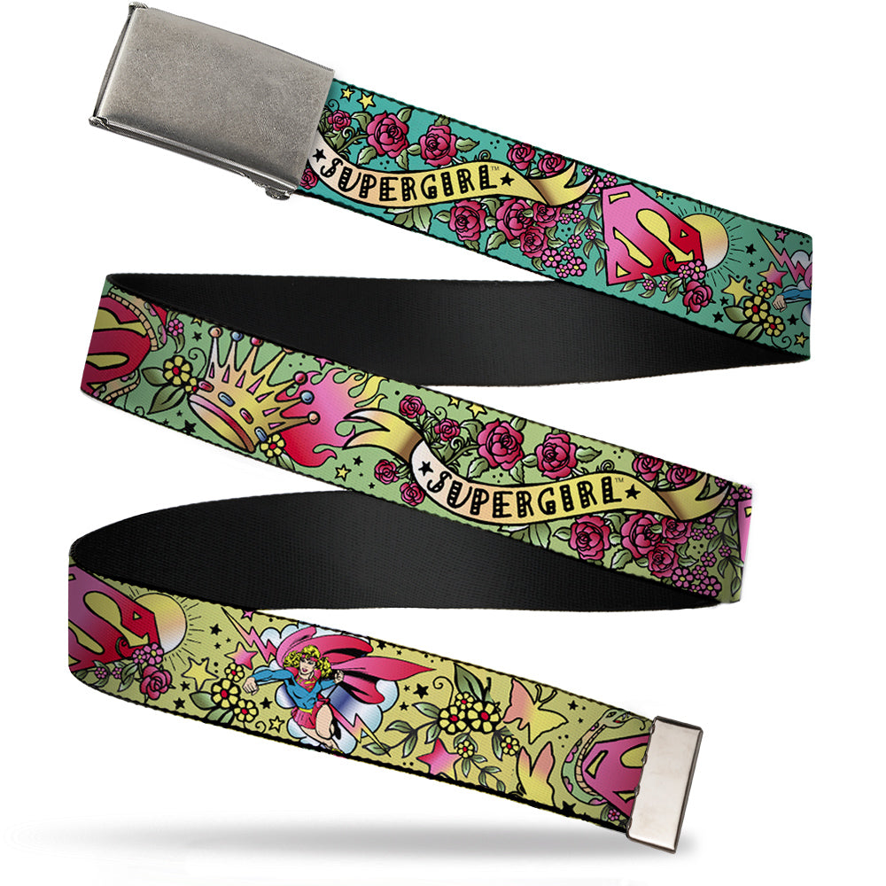 Chrome Buckle Web Belt - Supergirl Tattoo Scene Webbing Web Belts DC Comics
