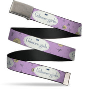 Web Belt Blank Chrome Buckle - GILMORE GIRLS Title Logo and Flower Petals Lavender/White/Blue Webbing Web Belts Gilmore Girls