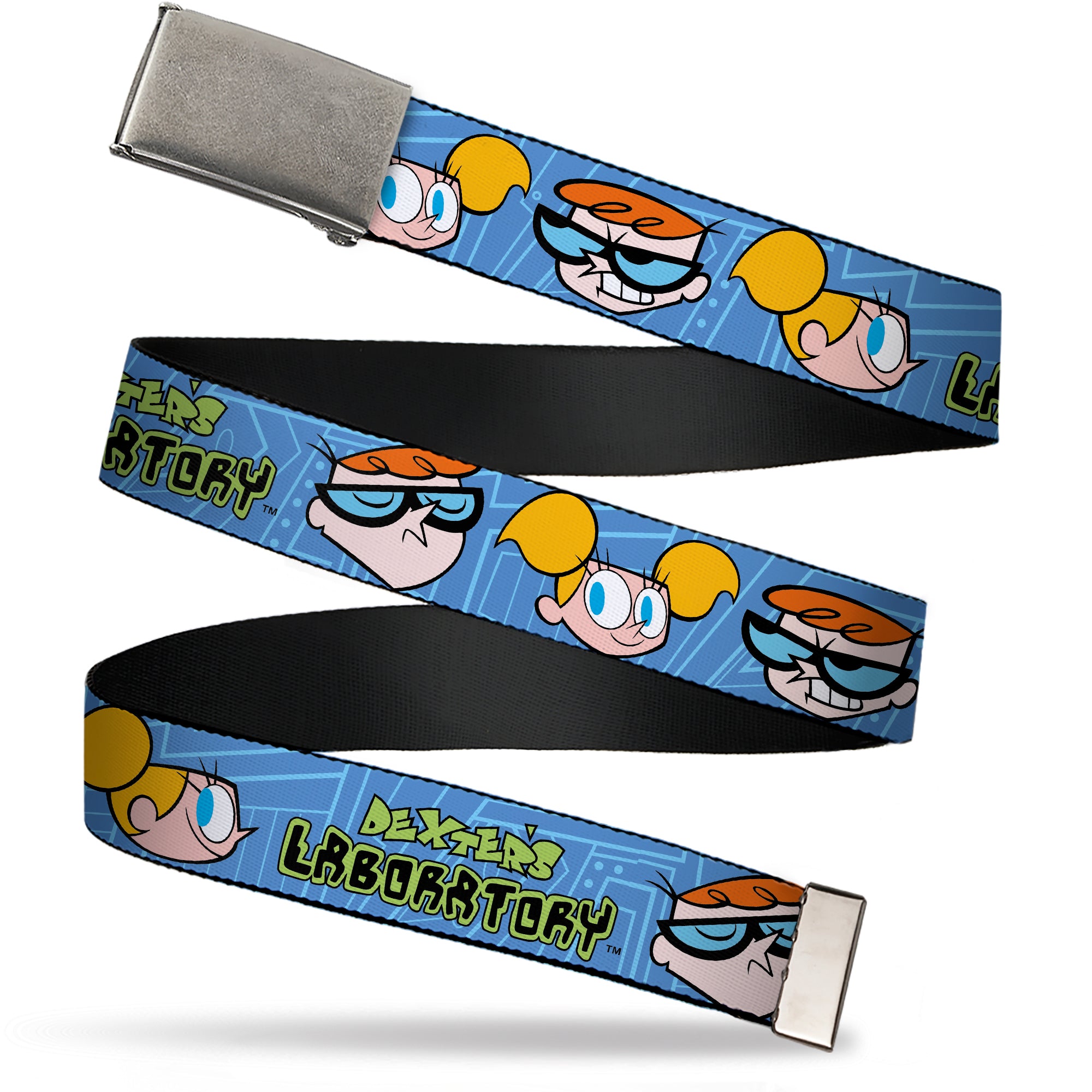 Web Belt Clasp Buckle - DEXTER'S LABORATORY Title Logo with Dexter and Dee Dee Expressions Blues Webbing Web Belts Dexter's Laboratory