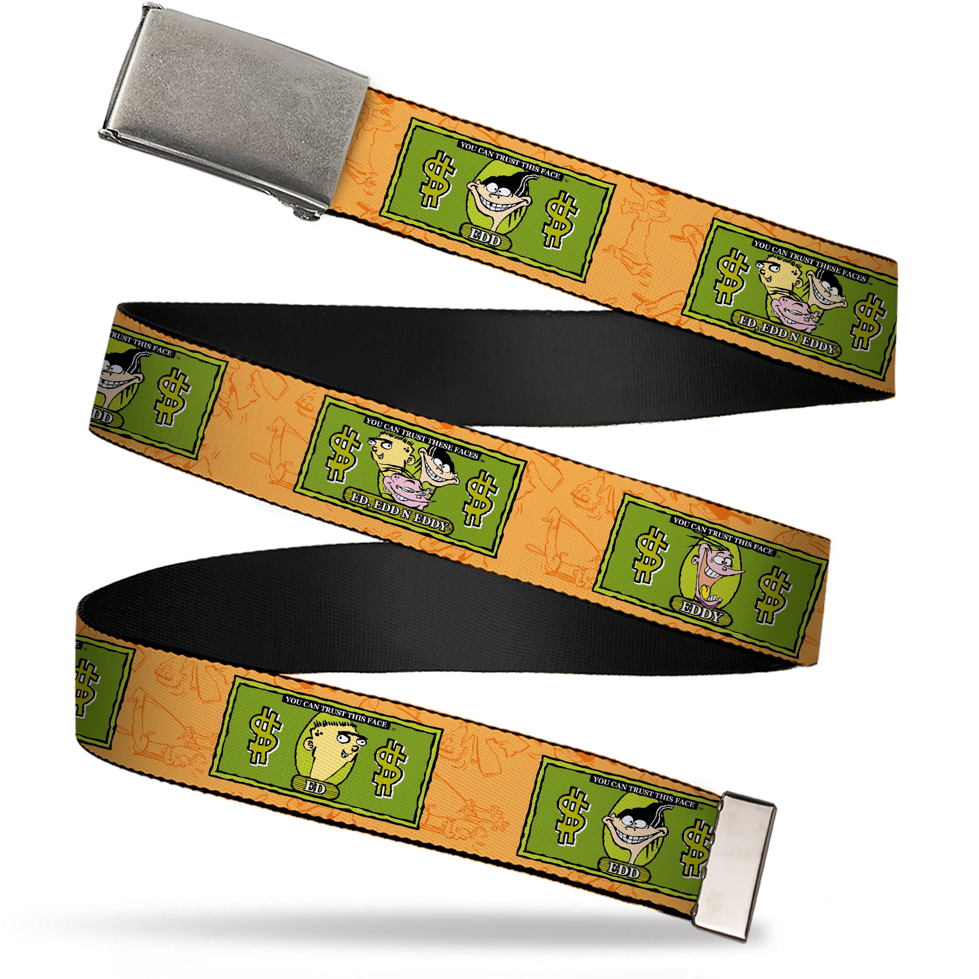 Web Belt Clasp Buckle - Ed Edd n Eddy Money Notes and Icons Orange/Greens Webbing Web Belts Ed, Edd n Eddy
