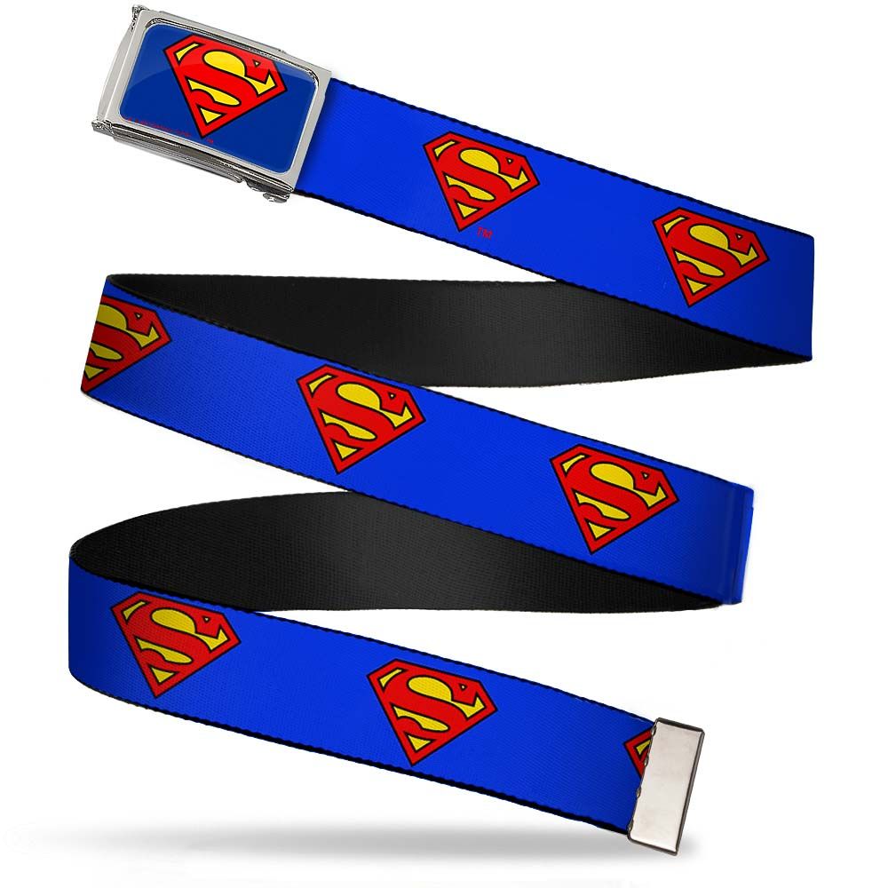 Adjustable Belt, Clamp Buckle, Cut-to-Fit, Superman Shield Blue