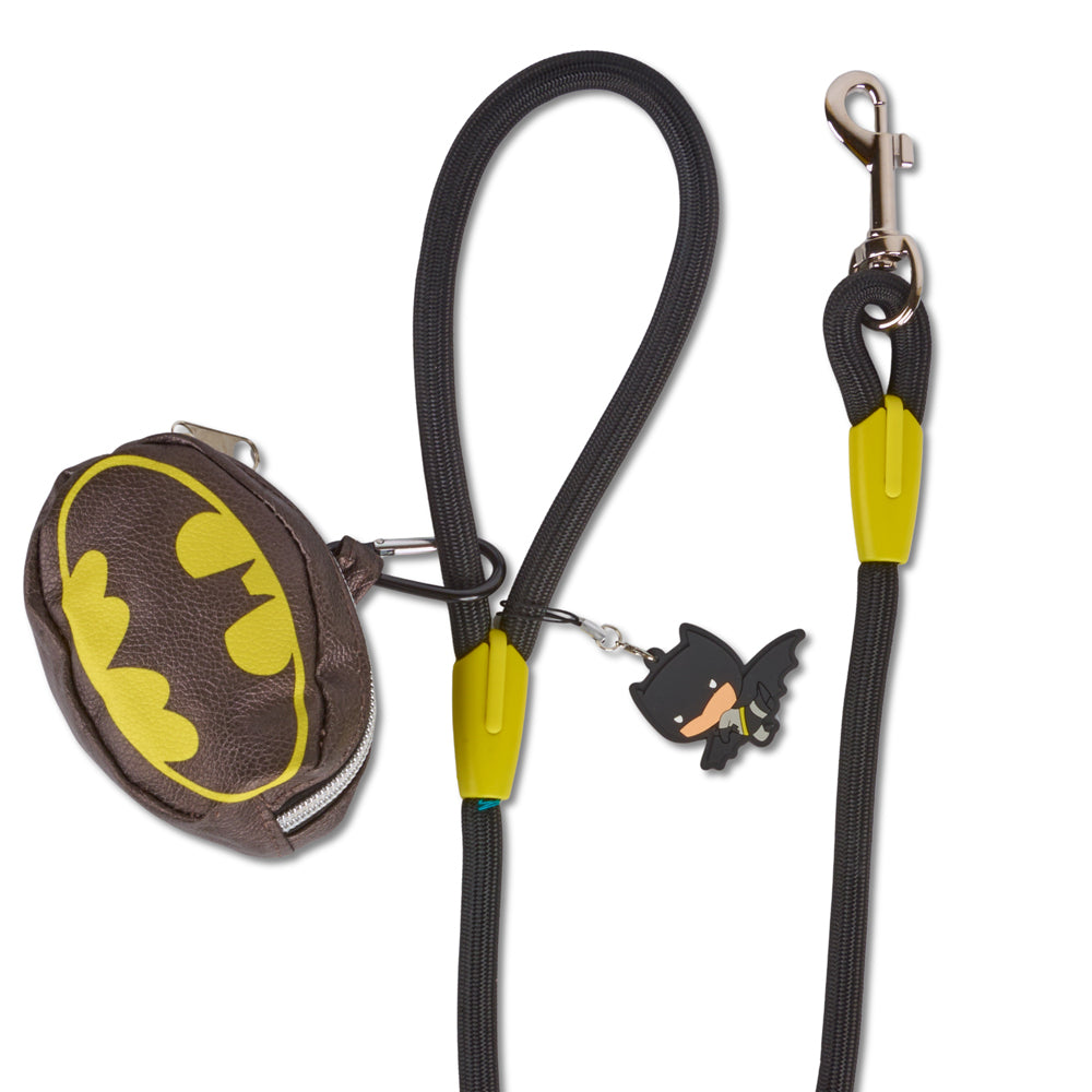 Dog Leash - Batman Black Rope Leash with Bat Signal Oval Shape Dispenser