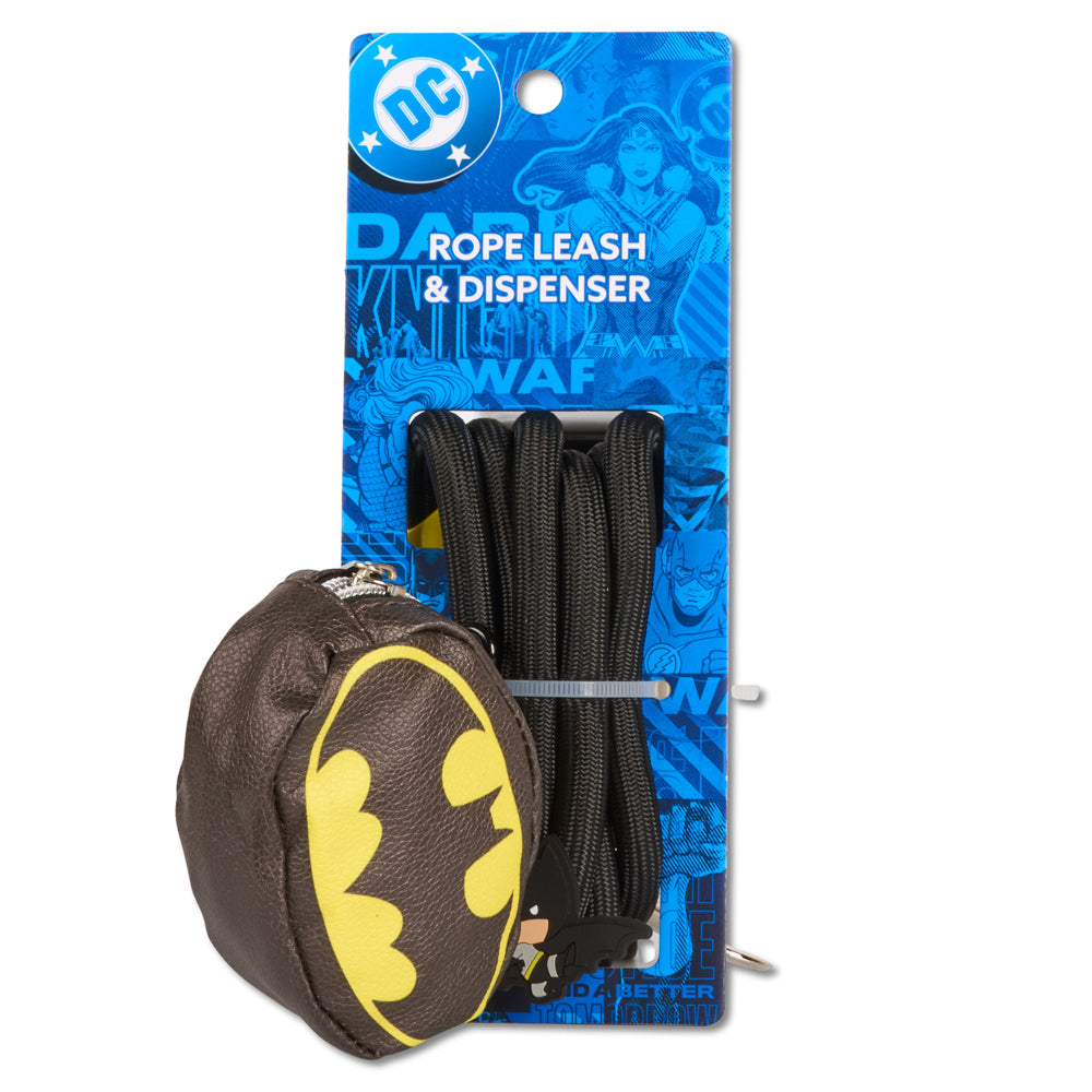 Dog Leash - Batman Black Rope Leash with Bat Signal Oval Shape Dispenser