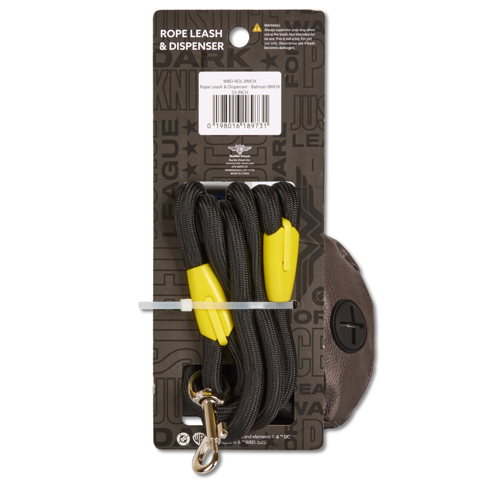 Dog Leash - Batman Black Rope Leash with Bat Signal Oval Shape Dispenser