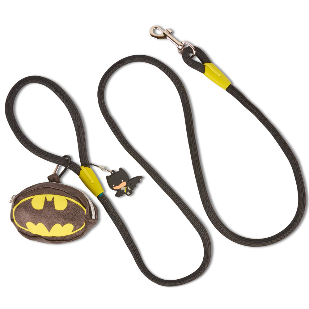 Dog Leash - Batman Black Rope Leash with Bat Signal Oval Shape Dispenser
