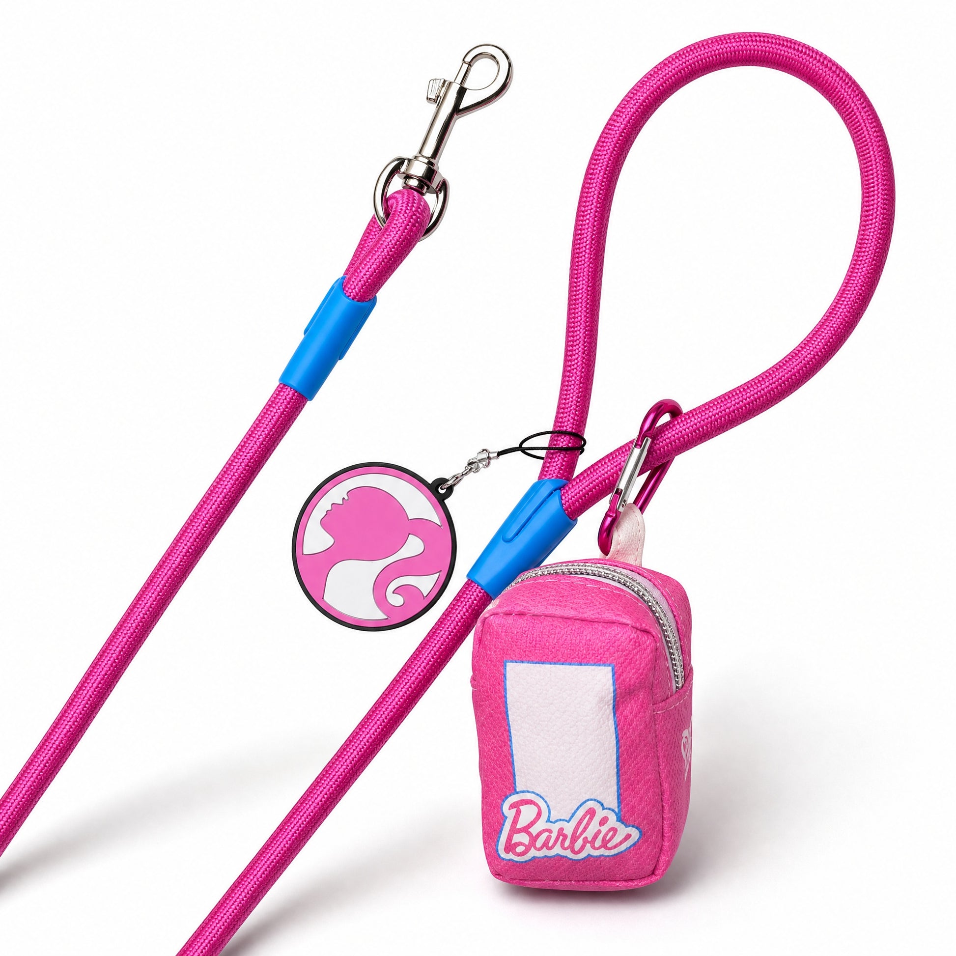 Dog Leash - Barbie Pink Rope Leash with Doll Box Shape Dispenser Rope Leashes with Waste Bag Dispenser Barbie