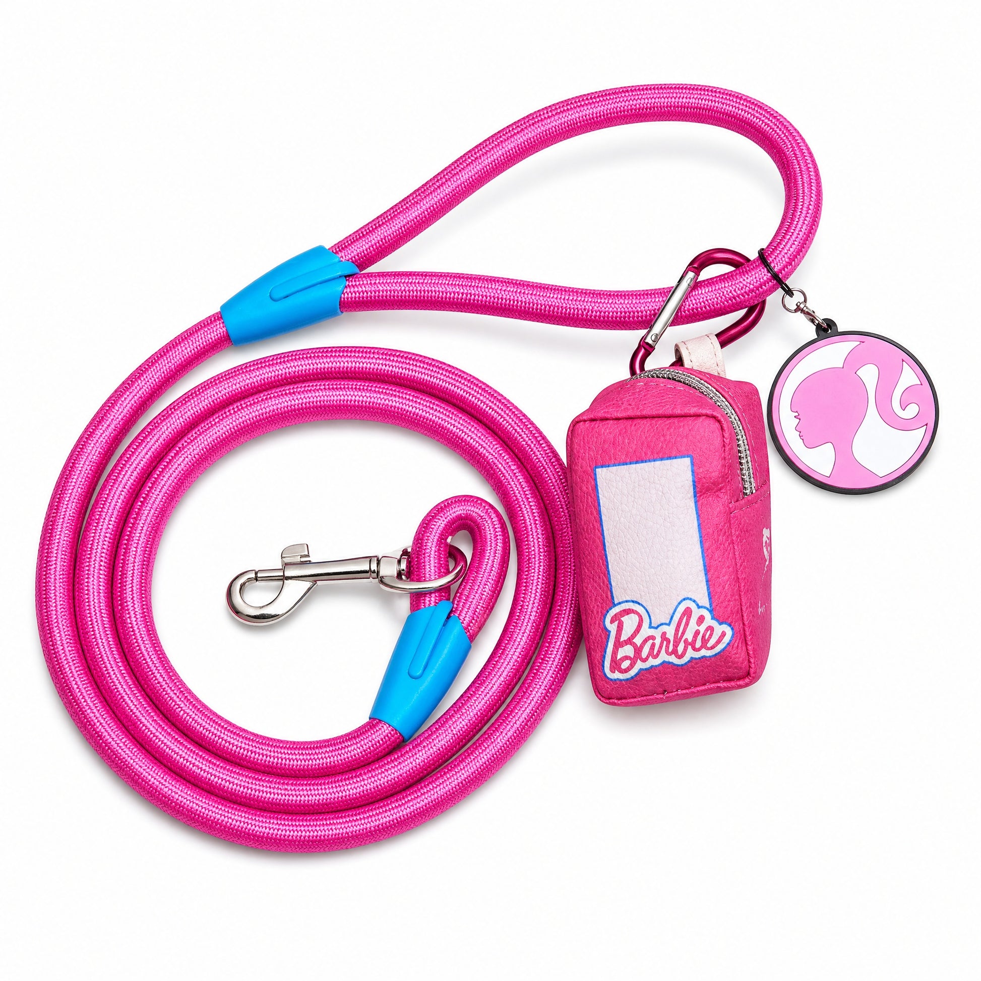 Dog Leash - Barbie Pink Rope Leash with Doll Box Shape Dispenser Rope Leashes with Waste Bag Dispenser Barbie
