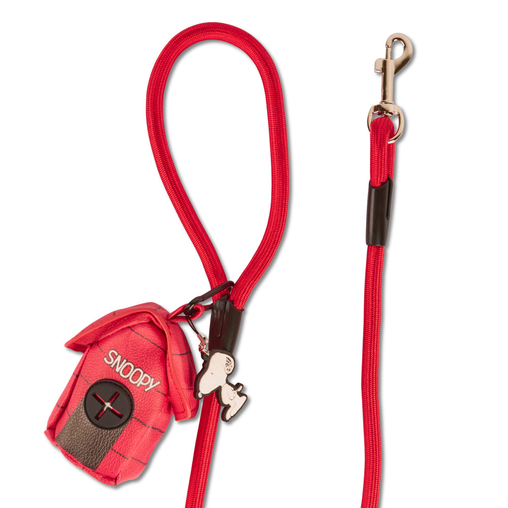 Dog Leash - Peanuts Snoopy Red Rope Leash with Dog House Shape Dispenser