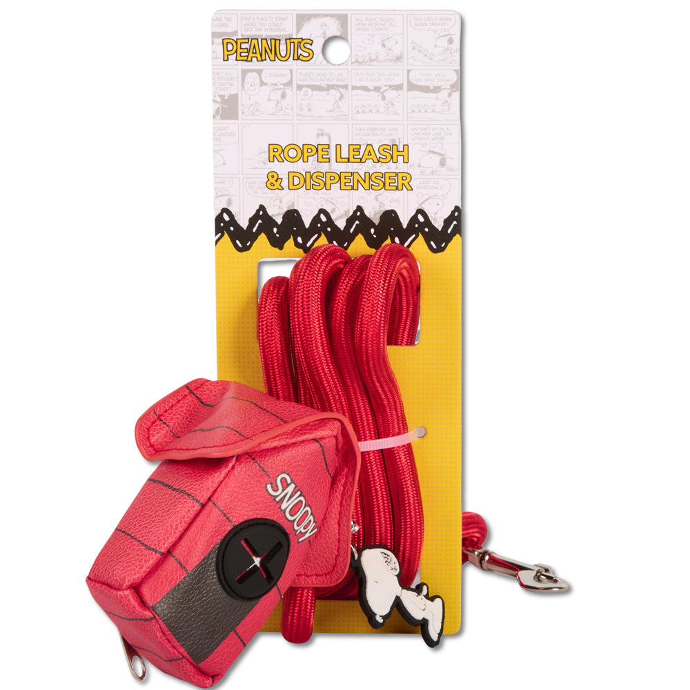 Dog Leash - Peanuts Snoopy Red Rope Leash with Dog House Shape Dispenser