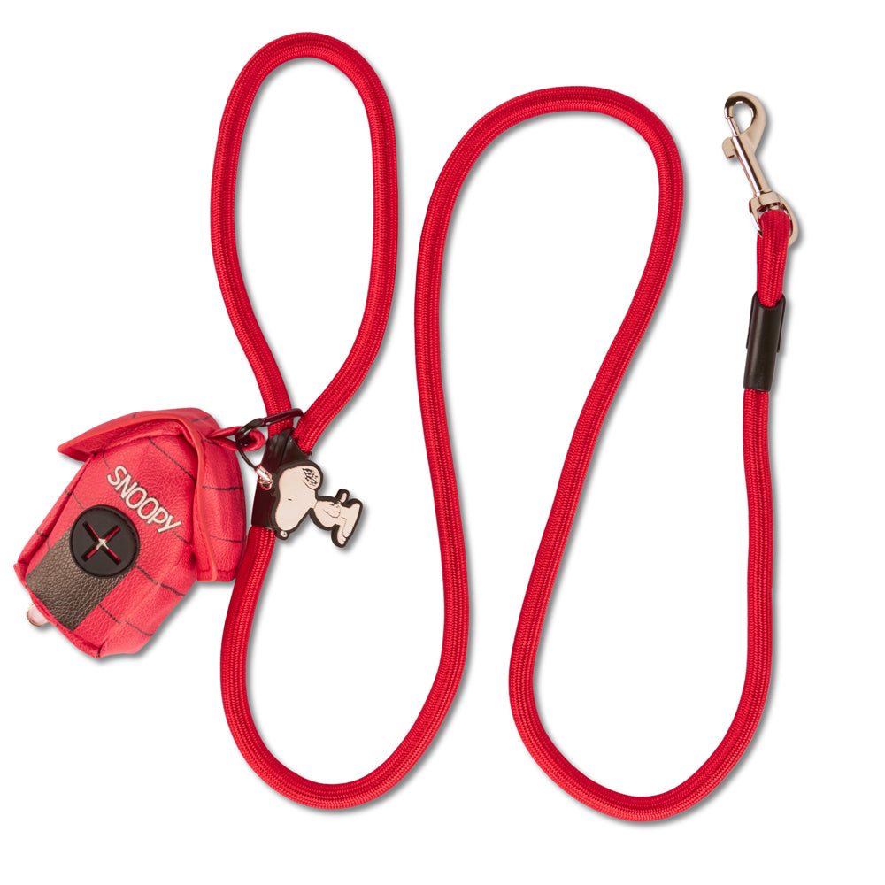Dog Leash - Peanuts Snoopy Red Rope Leash with Dog House Shape Dispenser