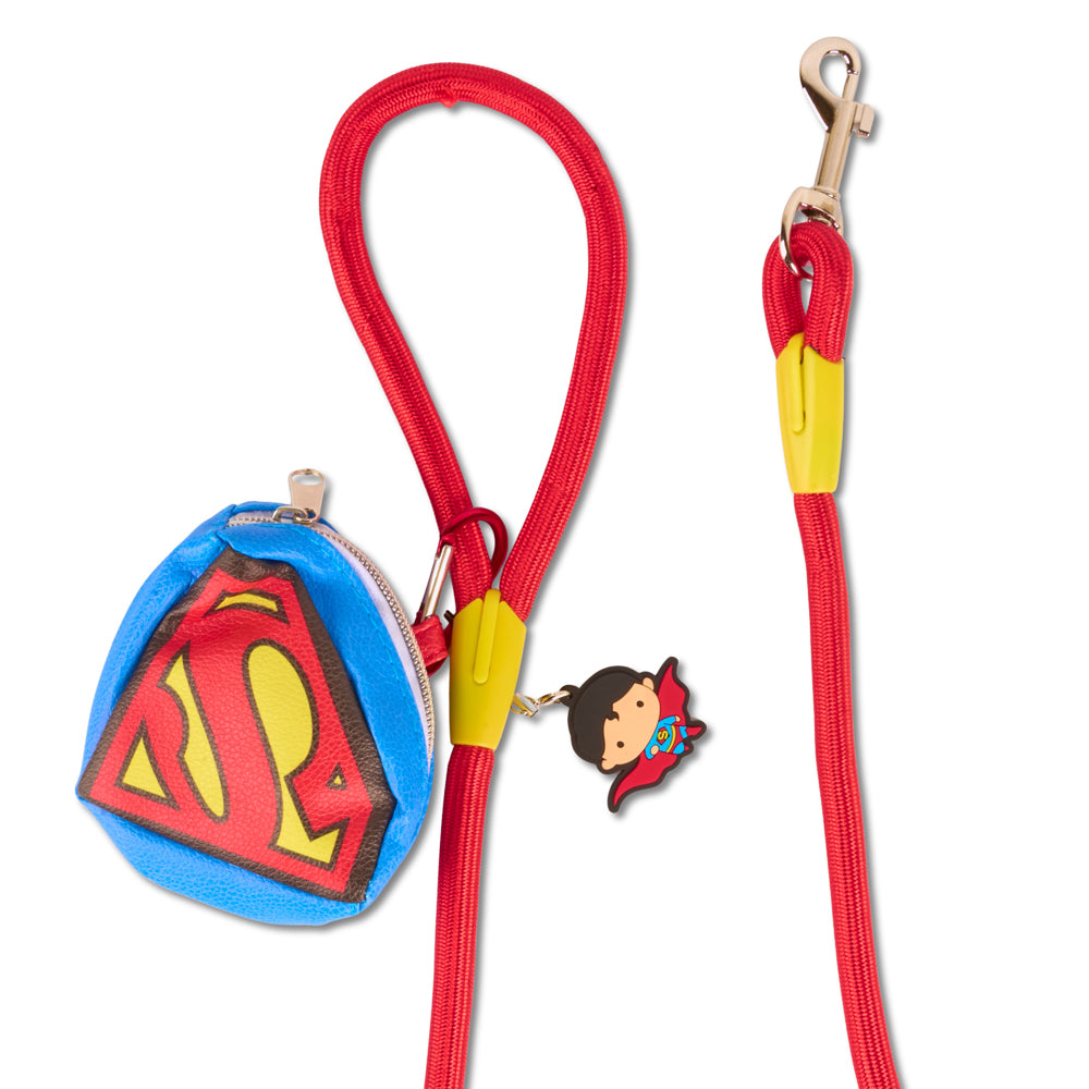 Dog Leash - Superman Red Rope Leash with Super Shield Shape Dispenser