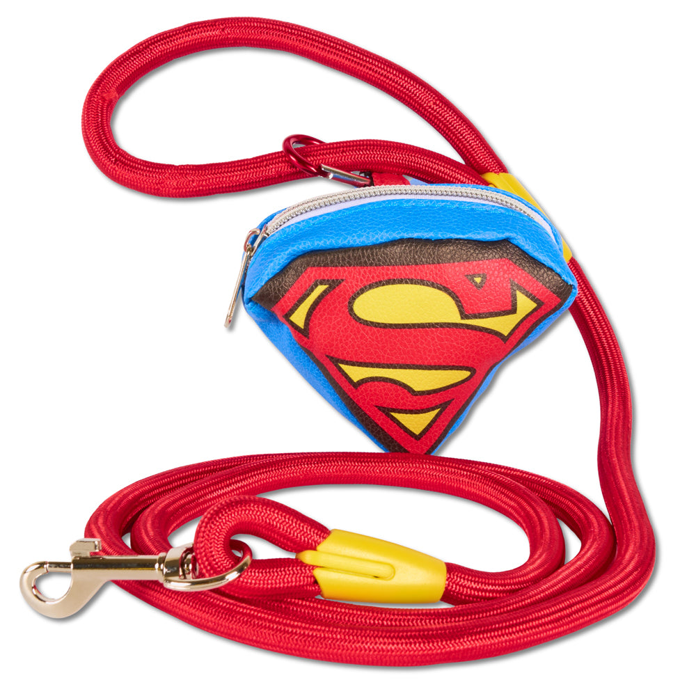 Dog Leash - Superman Red Rope Leash with Super Shield Shape Dispenser