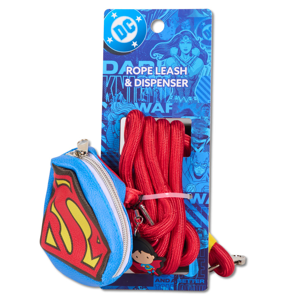 Dog Leash - Superman Red Rope Leash with Super Shield Shape Dispenser