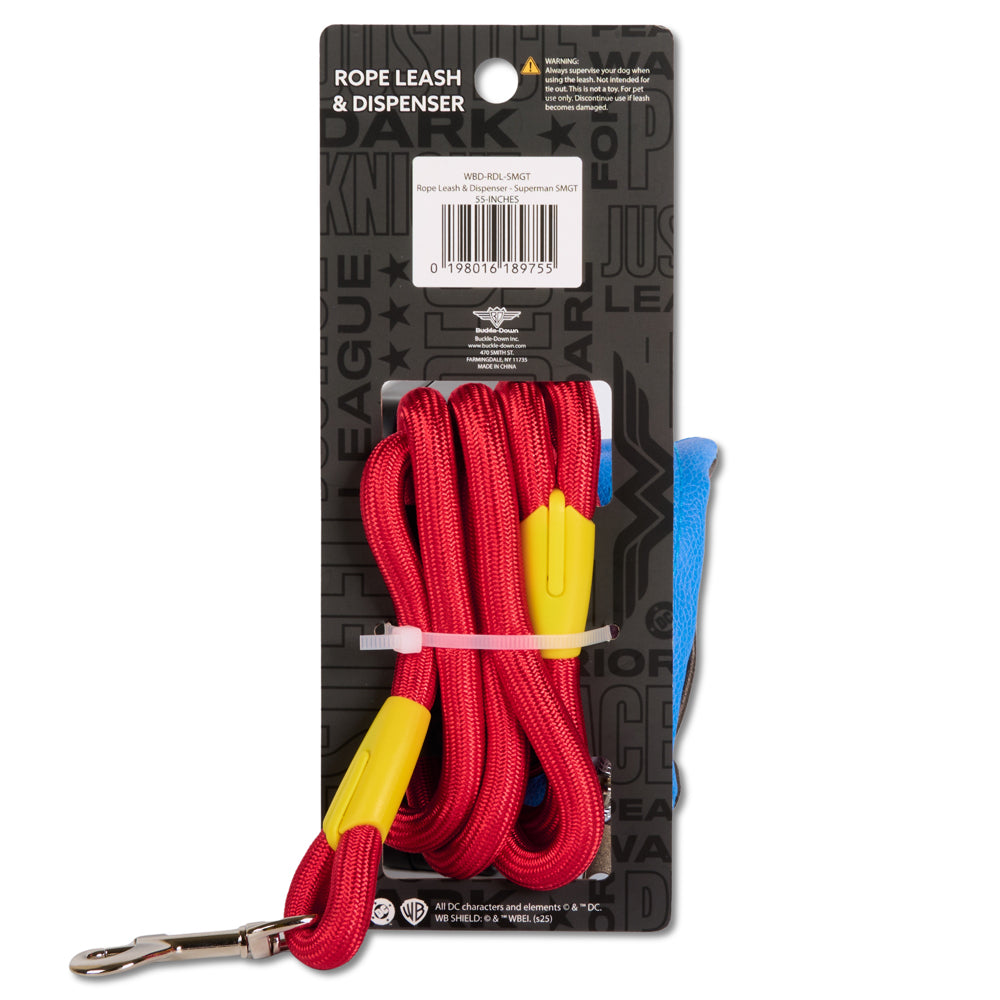Dog Leash - Superman Red Rope Leash with Super Shield Shape Dispenser