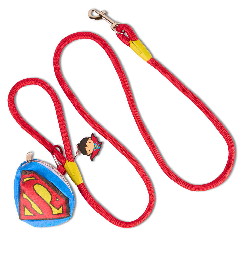 Dog Leash - Superman Red Rope Leash with Super Shield Shape Dispenser