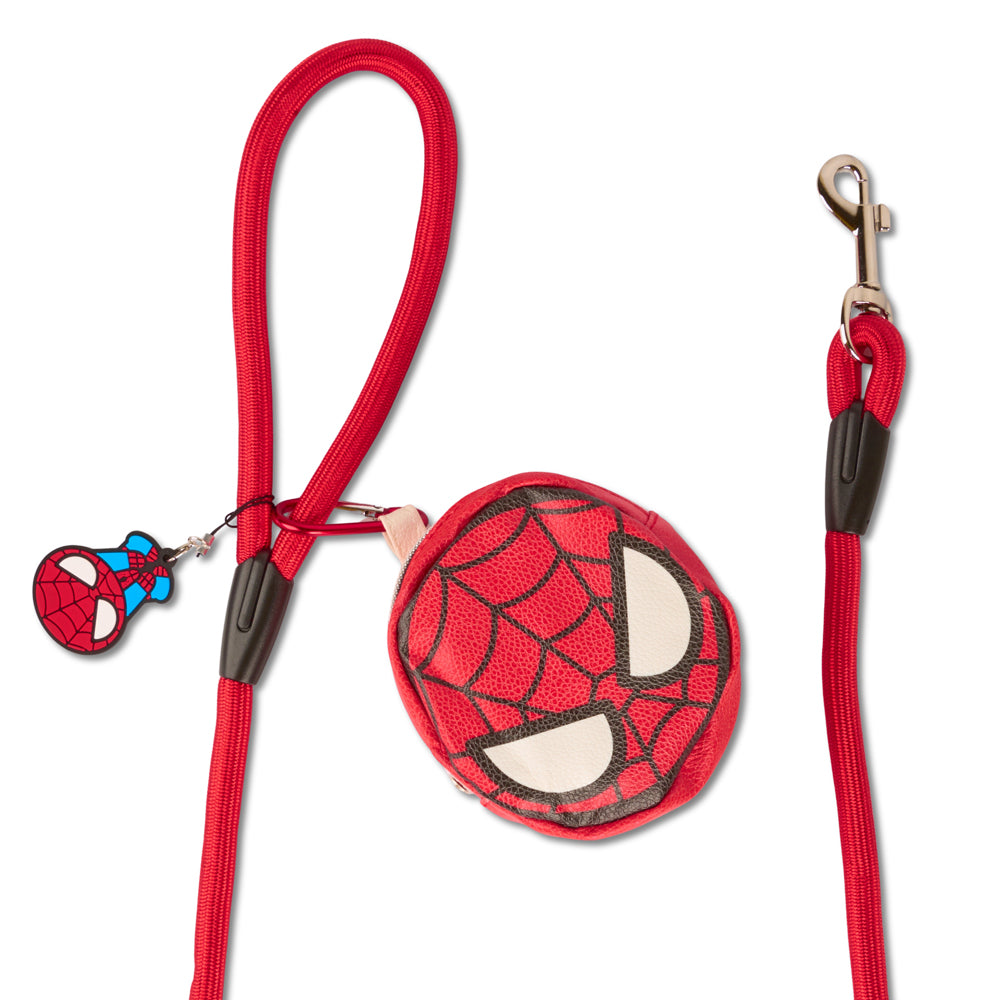 Dog Leash - Spider-Man Red Rope Leash with Face Shape Dispenser
