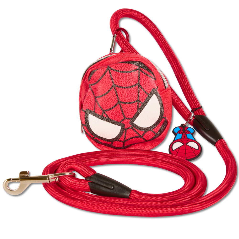 Dog Leash - Spider-Man Red Rope Leash with Face Shape Dispenser