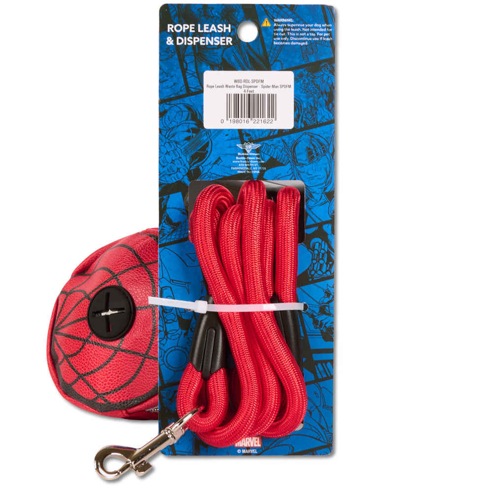 Dog Leash - Spider-Man Red Rope Leash with Face Shape Dispenser