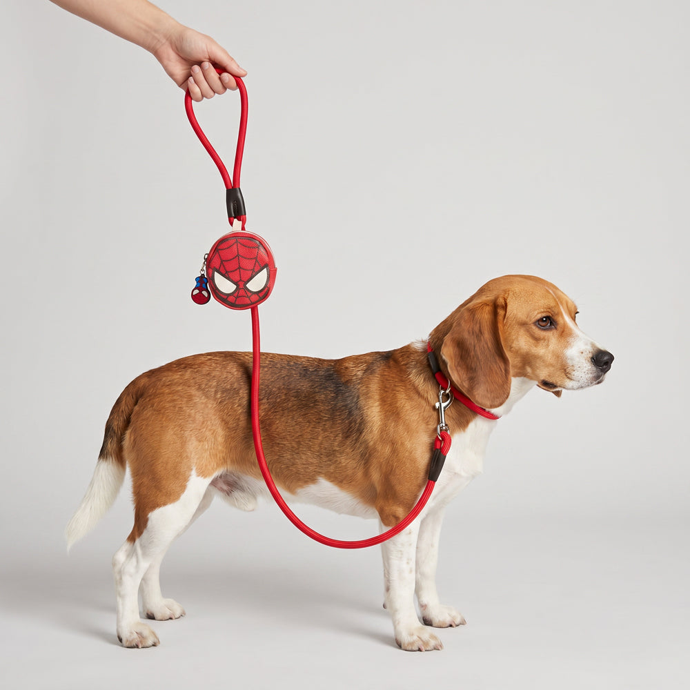 Dog Leash - Spider-Man Red Rope Leash with Face Shape Dispenser