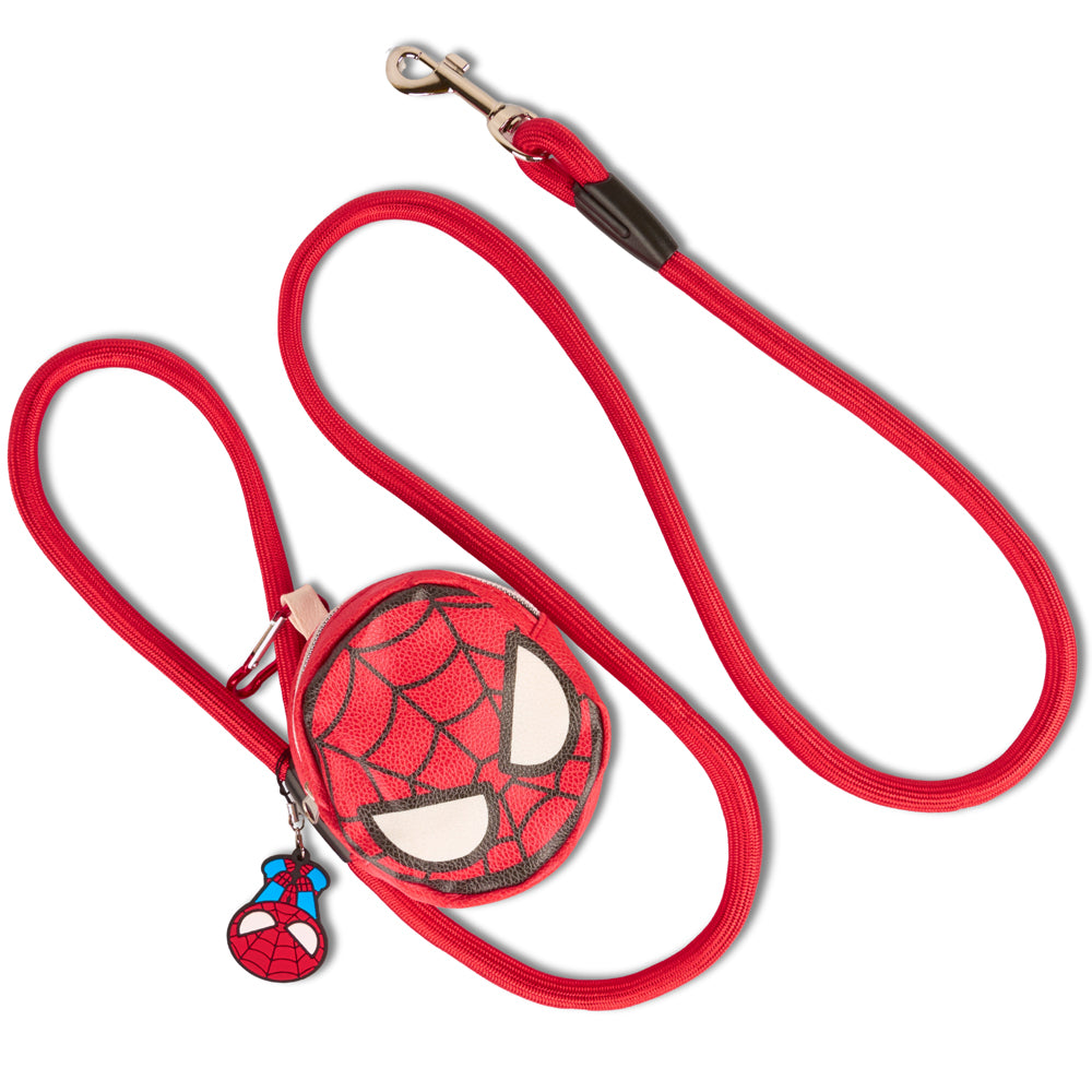 Dog Leash - Spider-Man Red Rope Leash with Face Shape Dispenser