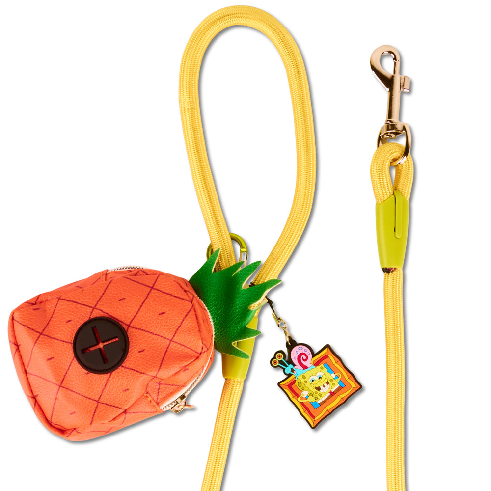 Dog Leash - SpongeBob SquarePants Yellow Rope Leash with Pineapple Shape Dispenser