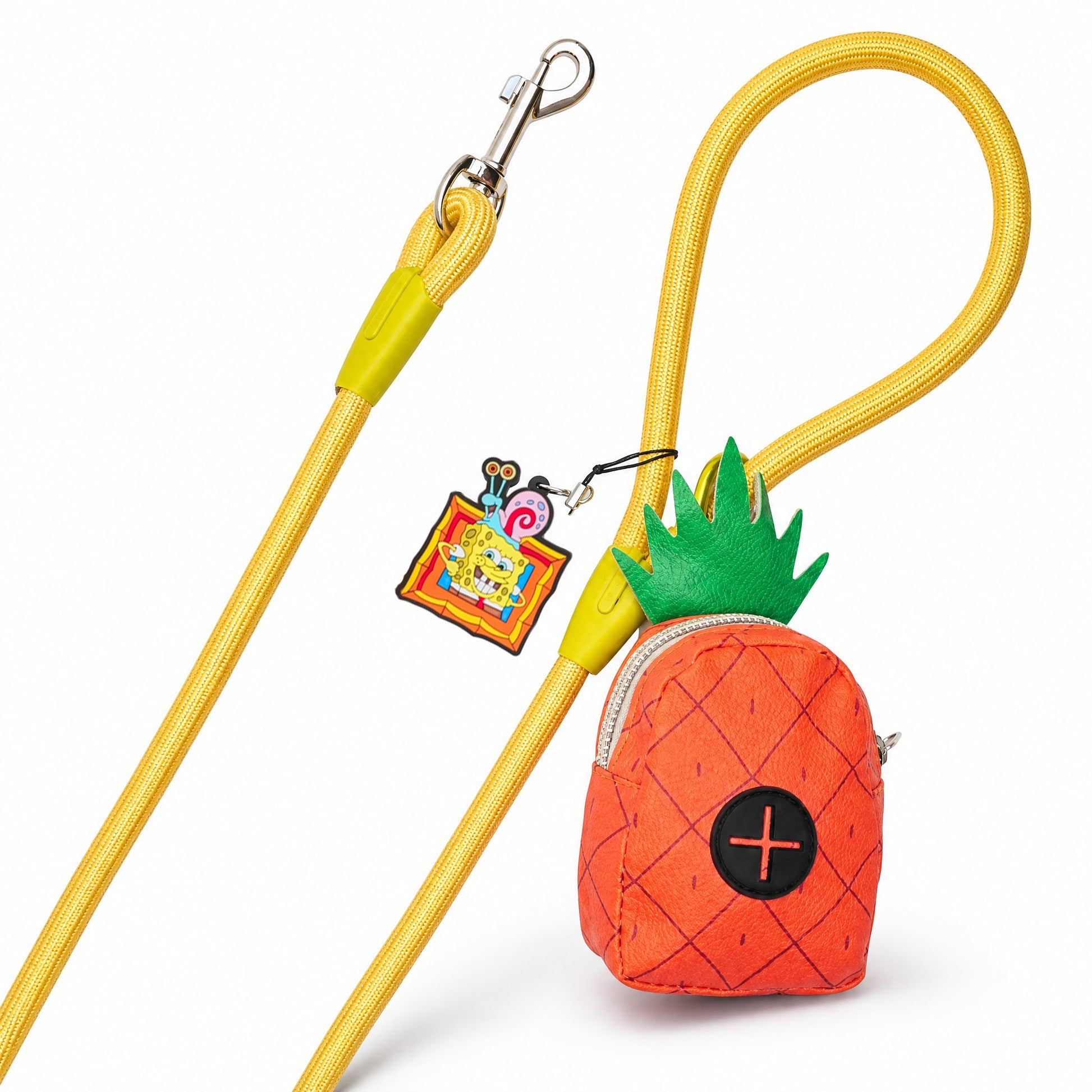 Dog Leash - SpongeBob SquarePants Yellow Rope Leash with Pineapple Shape Dispenser Rope Leashes with Waste Bag Dispenser Nickelodeon