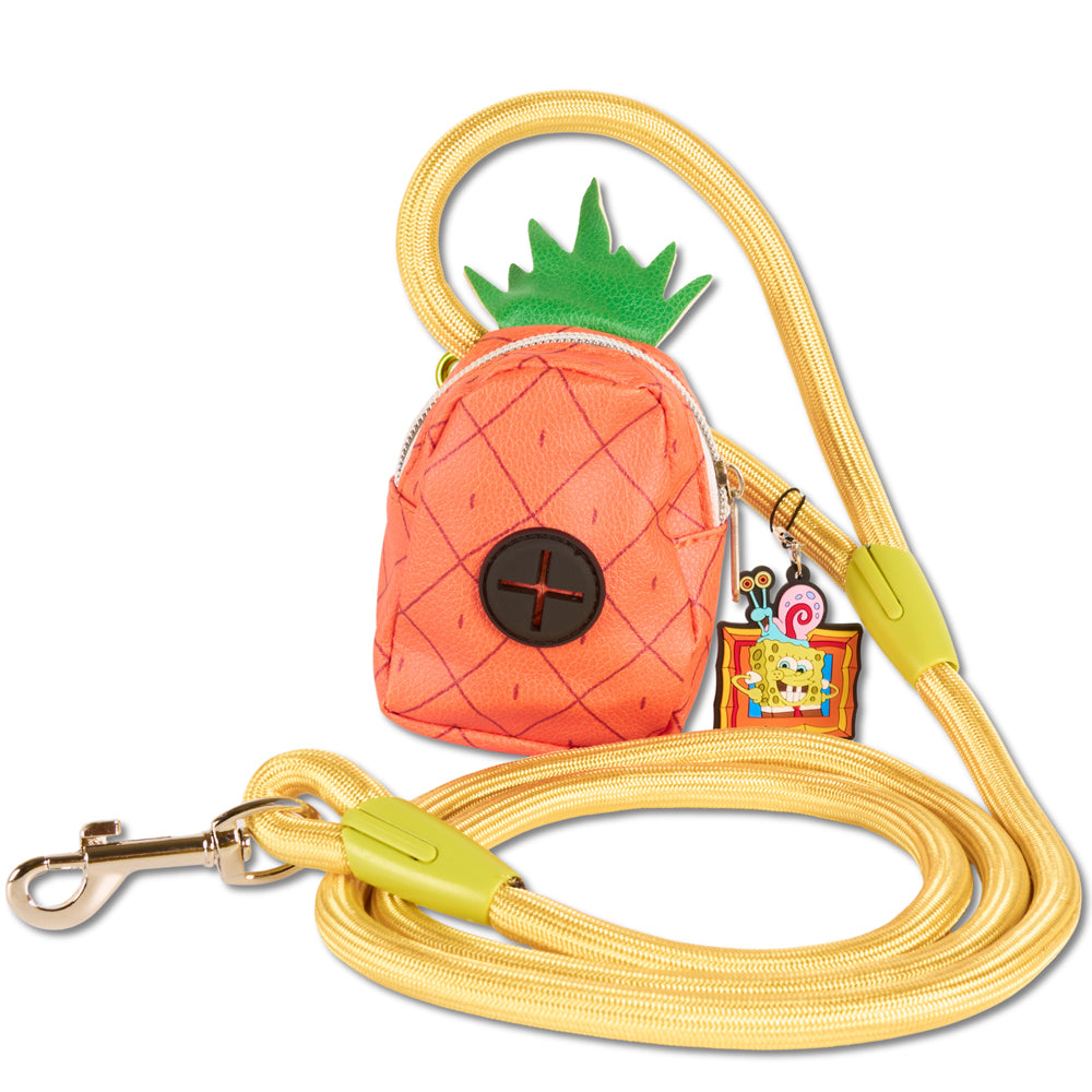 Dog Leash - SpongeBob SquarePants Yellow Rope Leash with Pineapple Shape Dispenser