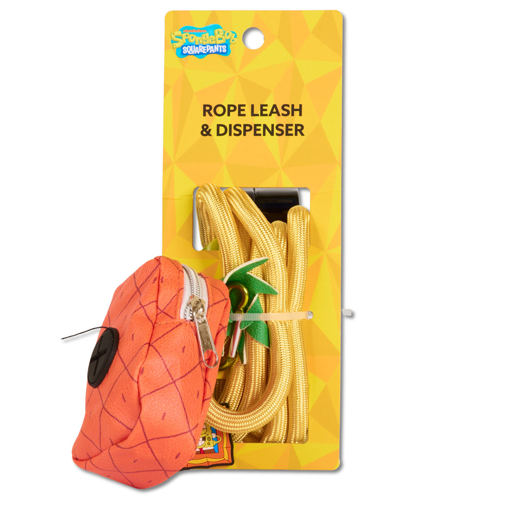 Dog Leash - SpongeBob SquarePants Yellow Rope Leash with Pineapple Shape Dispenser