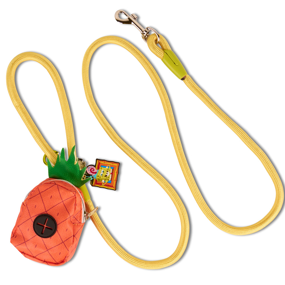 Dog Leash - SpongeBob SquarePants Yellow Rope Leash with Pineapple Shape Dispenser