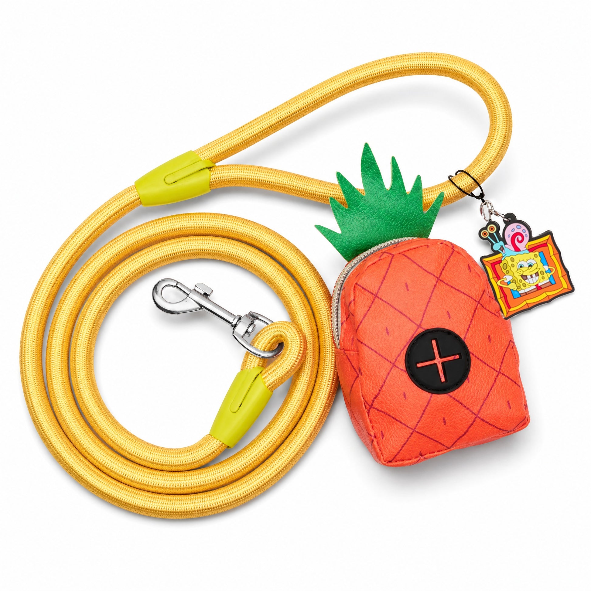 Dog Leash - SpongeBob SquarePants Yellow Rope Leash with Pineapple Shape Dispenser Rope Leashes with Waste Bag Dispenser Nickelodeon