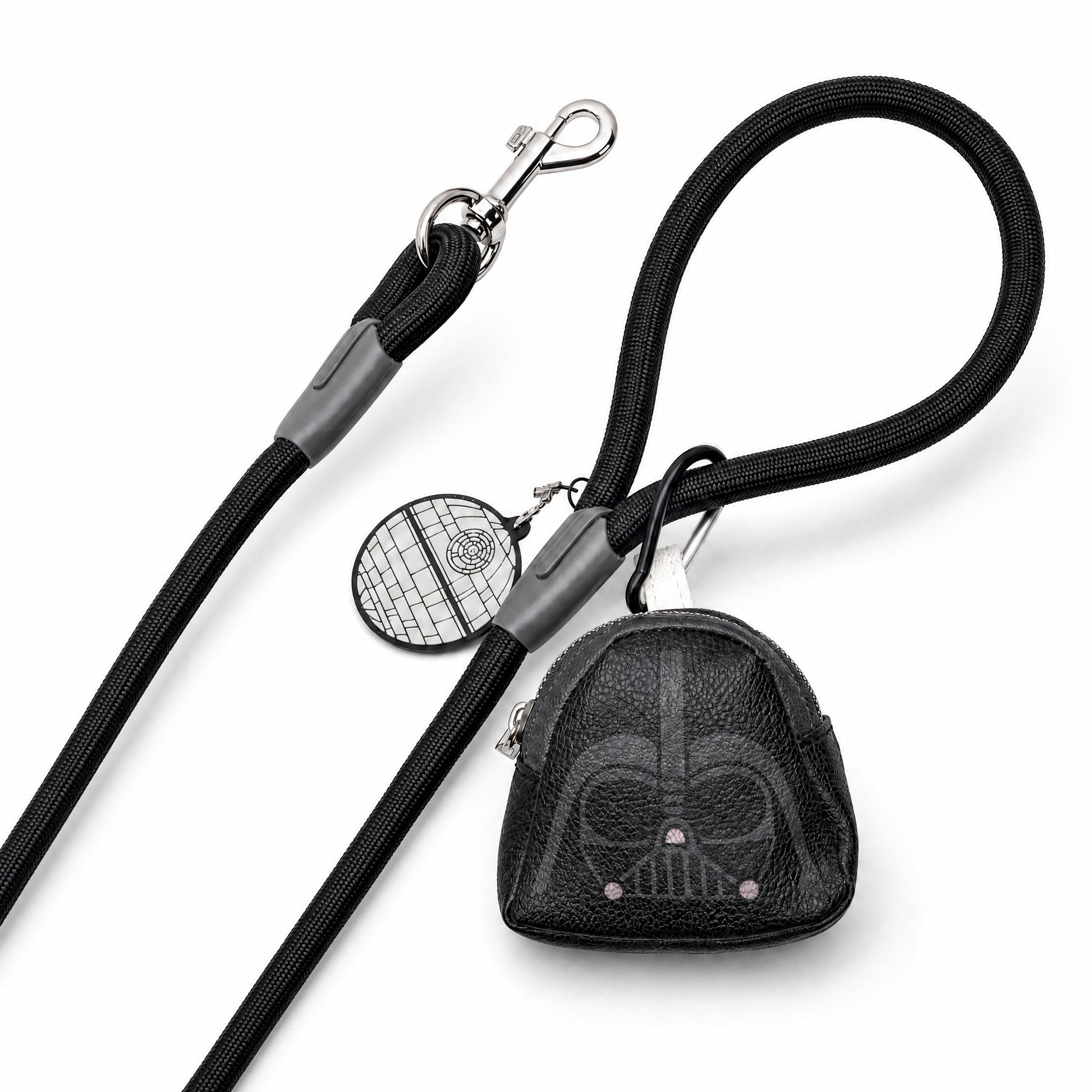 Dog Leash - Star Wars Death Star Black Rope Leash with Darth Vader Dispenser Rope Leashes with Waste Bag Dispenser Star Wars