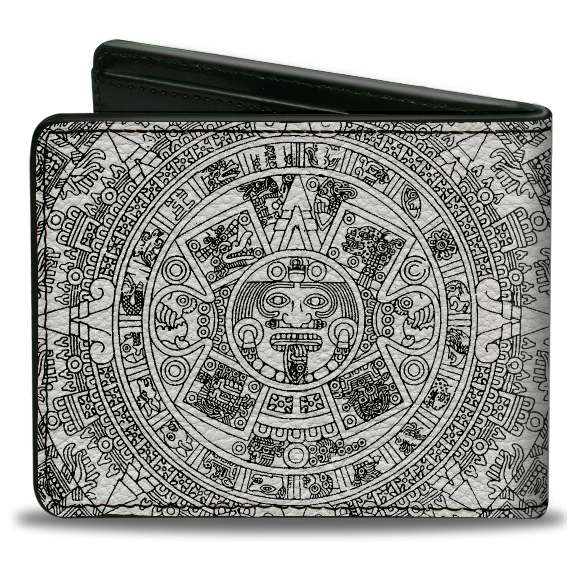 Bi-Fold Wallet - Aztec Calendar White Black Bi-Fold Wallets Buckle-Down