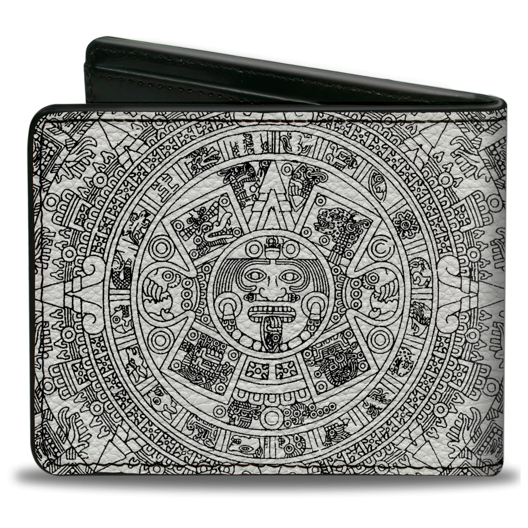 Bi-Fold Wallet - Aztec Calendar White Black Bi-Fold Wallets Buckle-Down