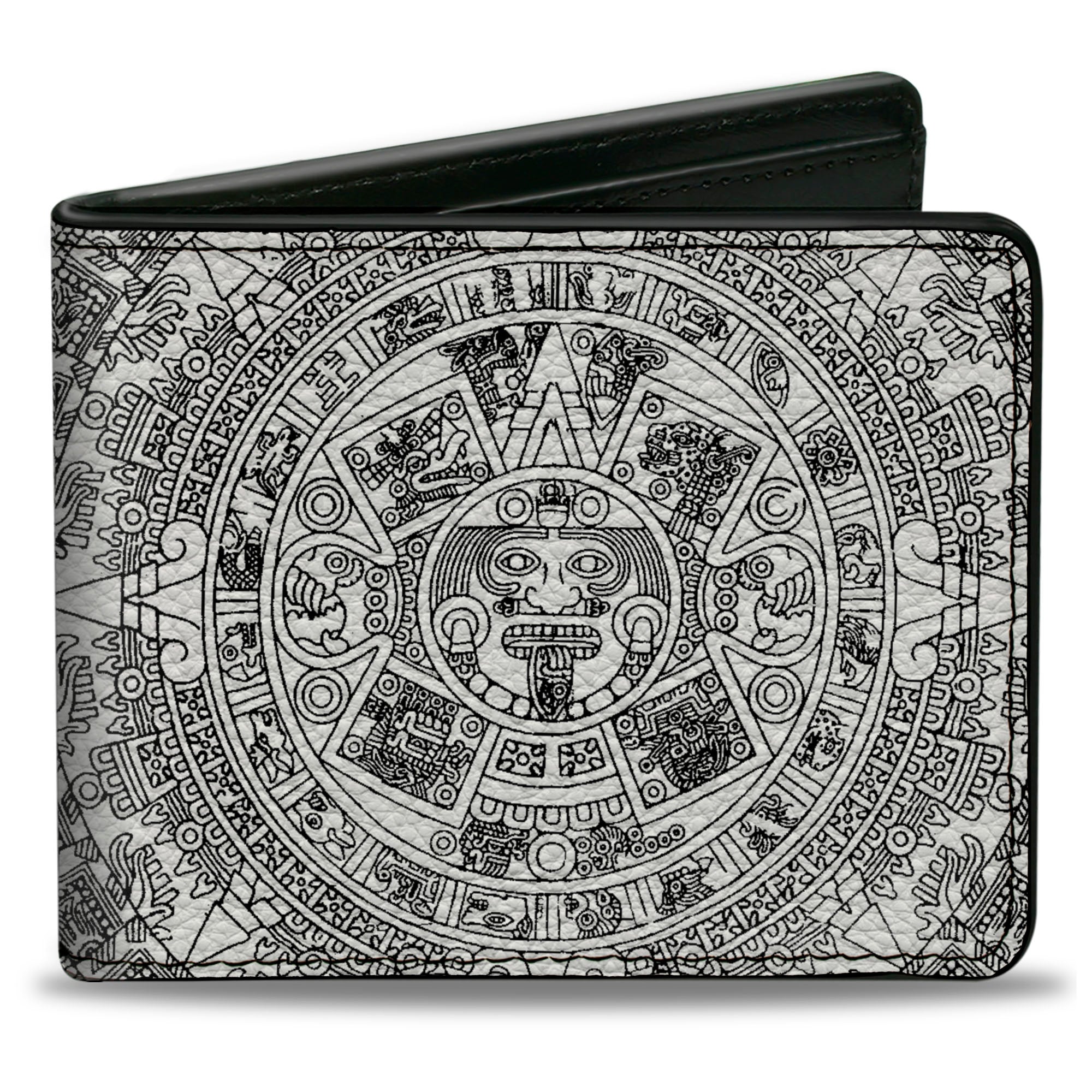 Bi-Fold Wallet - Aztec Calendar White Black Bi-Fold Wallets Buckle-Down