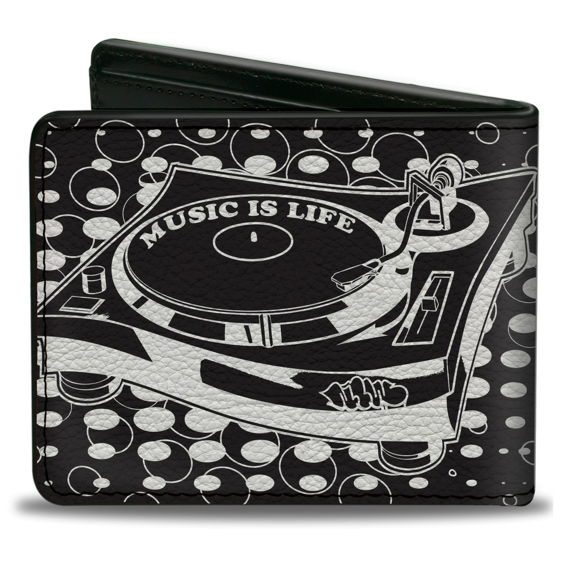 Bi-Fold Wallet - B-Boy Turntable Black White Bi-Fold Wallets Buckle-Down