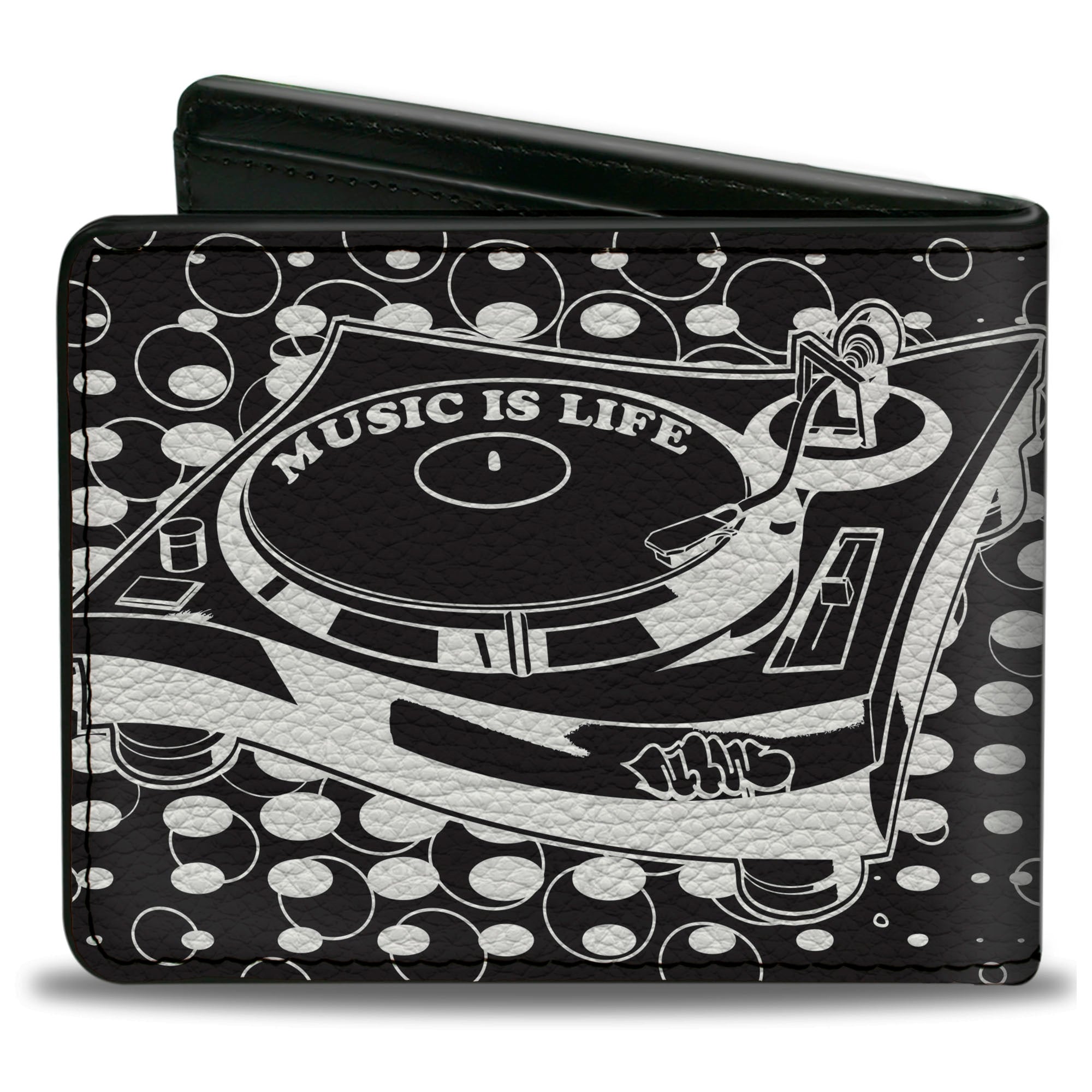 Bi-Fold Wallet - B-Boy Turntable Black White Bi-Fold Wallets Buckle-Down