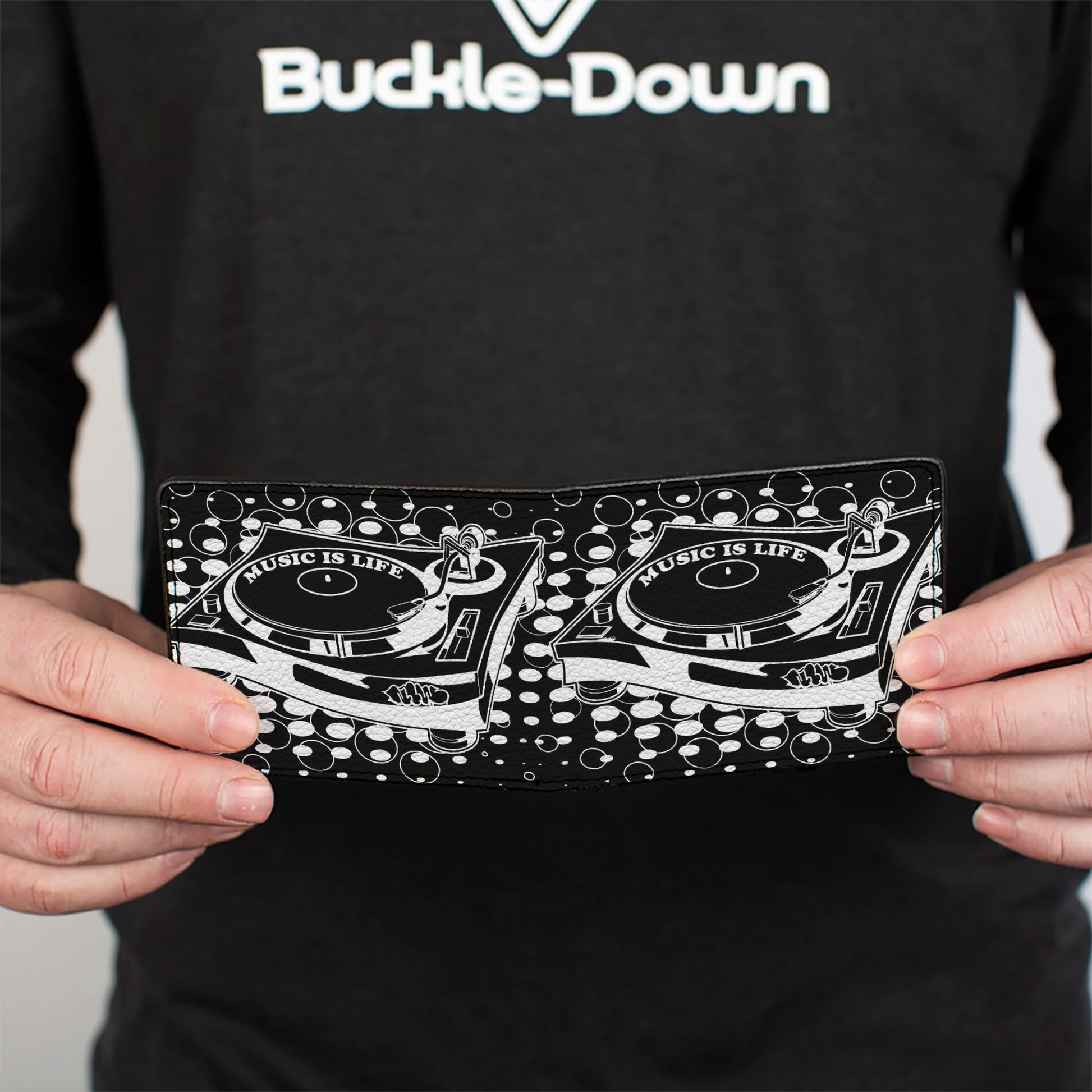 Bi-Fold Wallet - B-Boy Turntable Black White Bi-Fold Wallets Buckle-Down