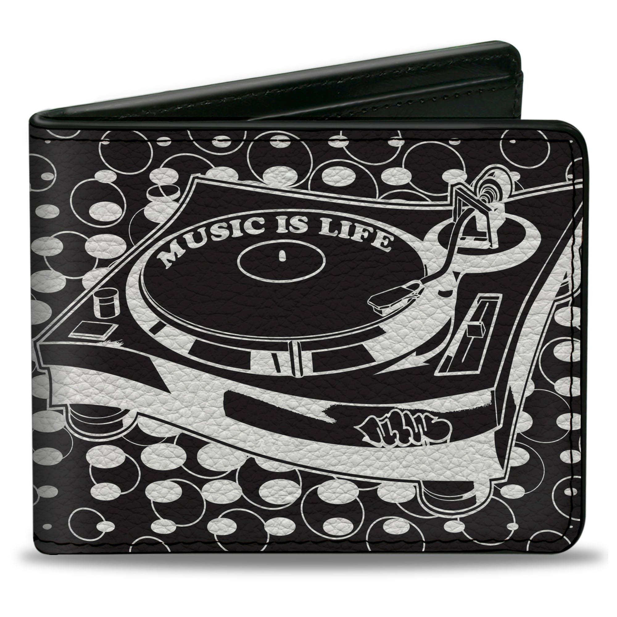 Bi-Fold Wallet - B-Boy Turntable Black White Bi-Fold Wallets Buckle-Down
