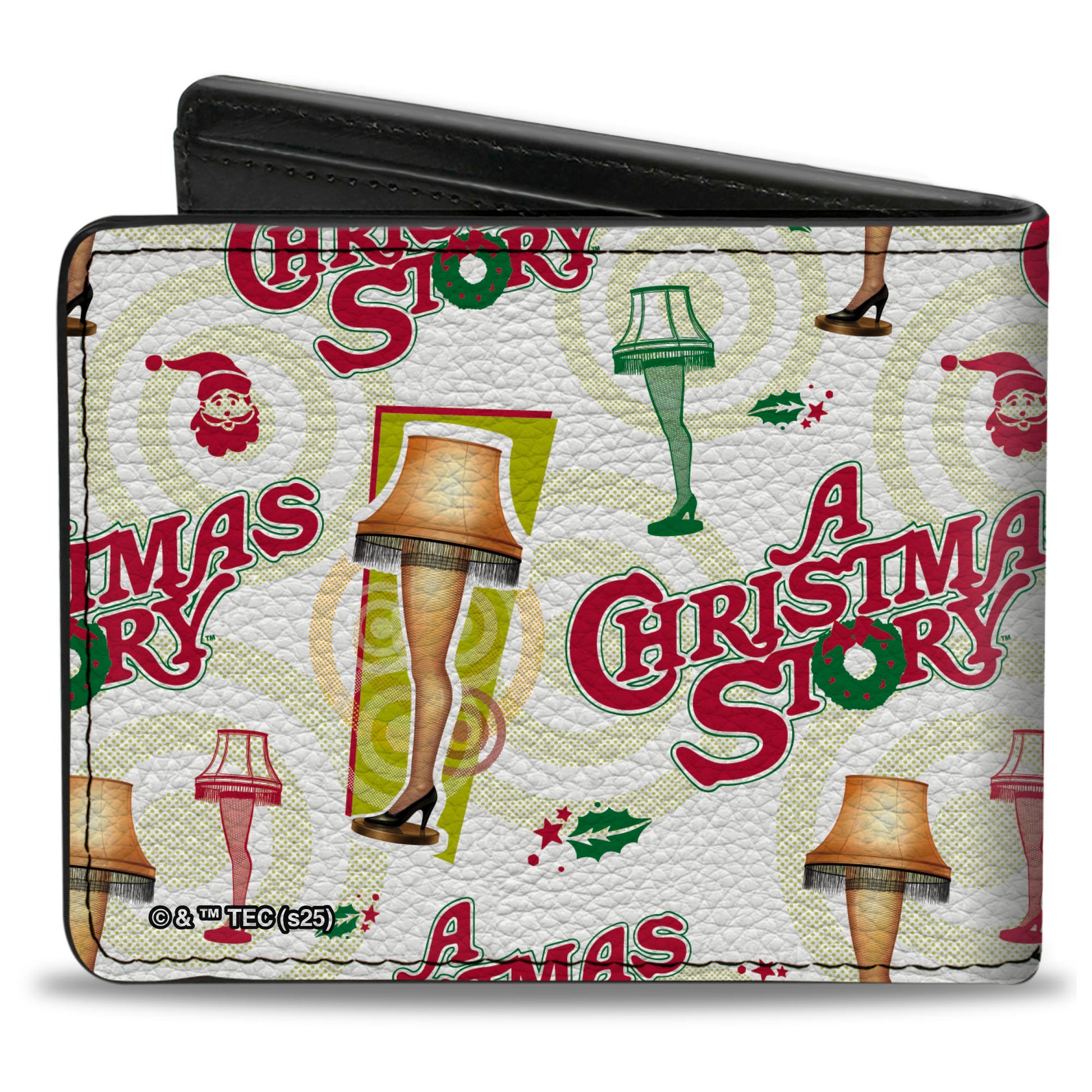 Bi-Fold Wallet - A CHRISTMAS STORY Leg Lamp and Title Logo Collage White/Red/Green Bi-Fold Wallets A Christmas Story