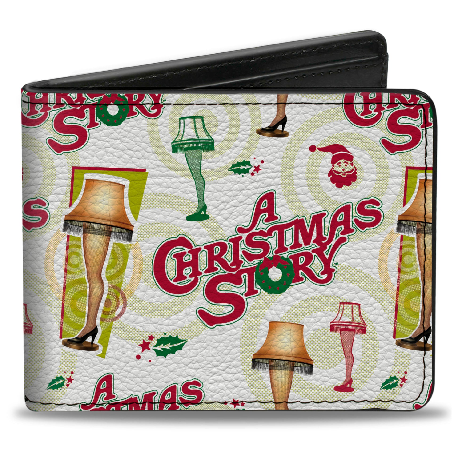Bi-Fold Wallet - A CHRISTMAS STORY Leg Lamp and Title Logo Collage White/Red/Green Bi-Fold Wallets A Christmas Story