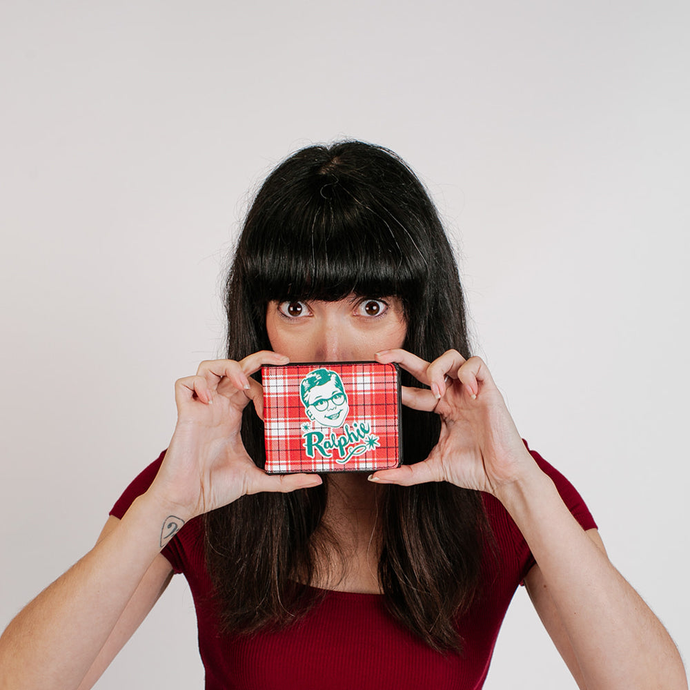 Bi-Fold Wallet - A Christmas Story RALPHIE Smiling Face Plaid Red White Green Bi-Fold Wallets A Christmas Story