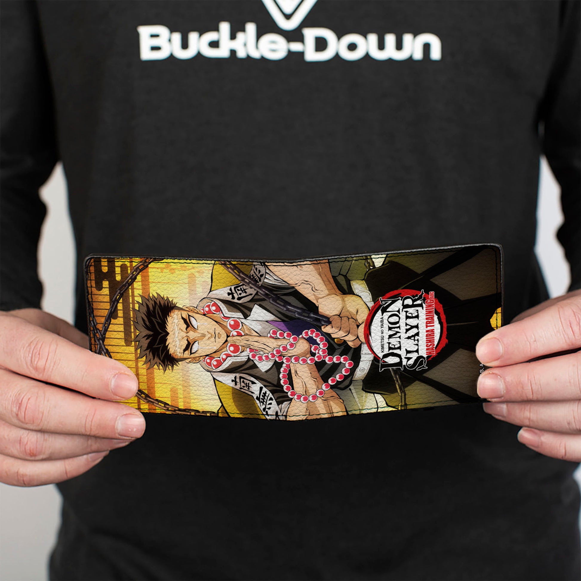 Bi-Fold Wallet - DEMON SLAYER Gyomei Himejima Beads Chain Pose and Title Logo Bi-Fold Wallets Demon Slayer