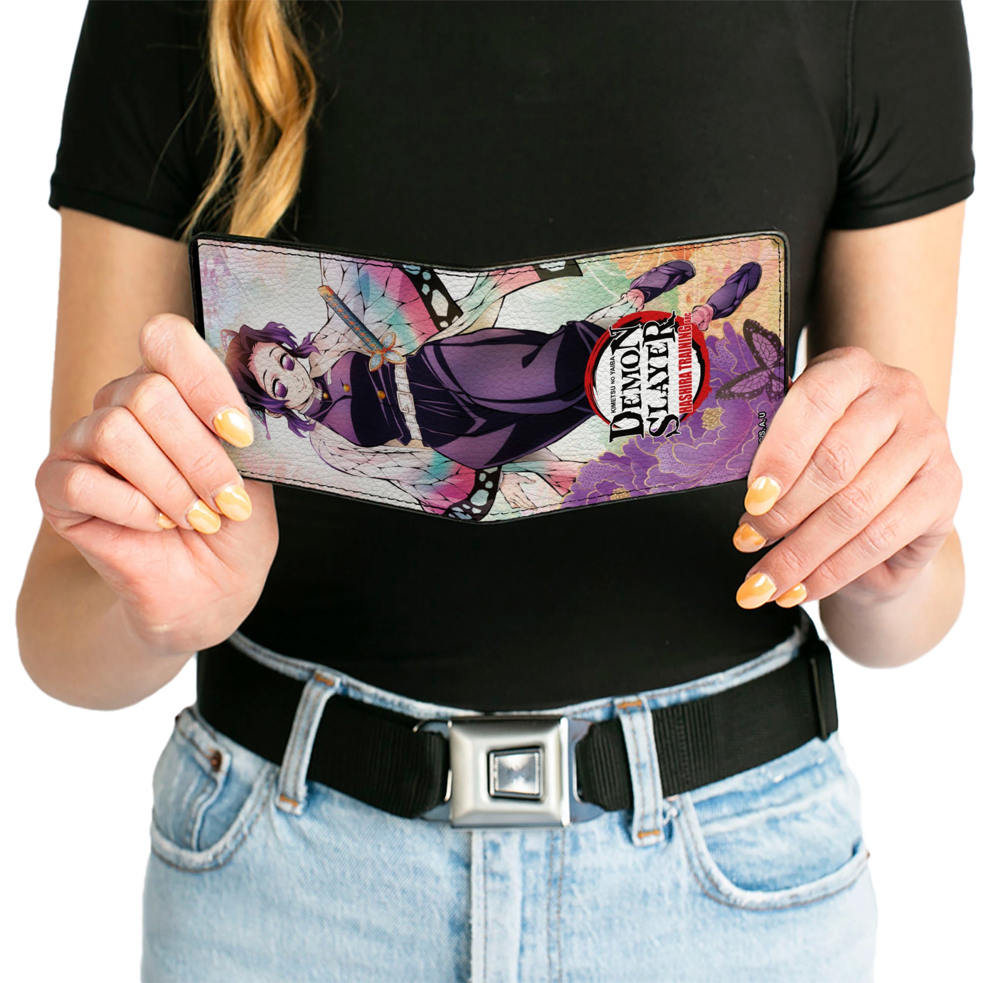 Bi-Fold Wallet - DEMON SLAYER Shinobu Kocho Butterfly Pose and Title Logo Bi-Fold Wallets Demon Slayer