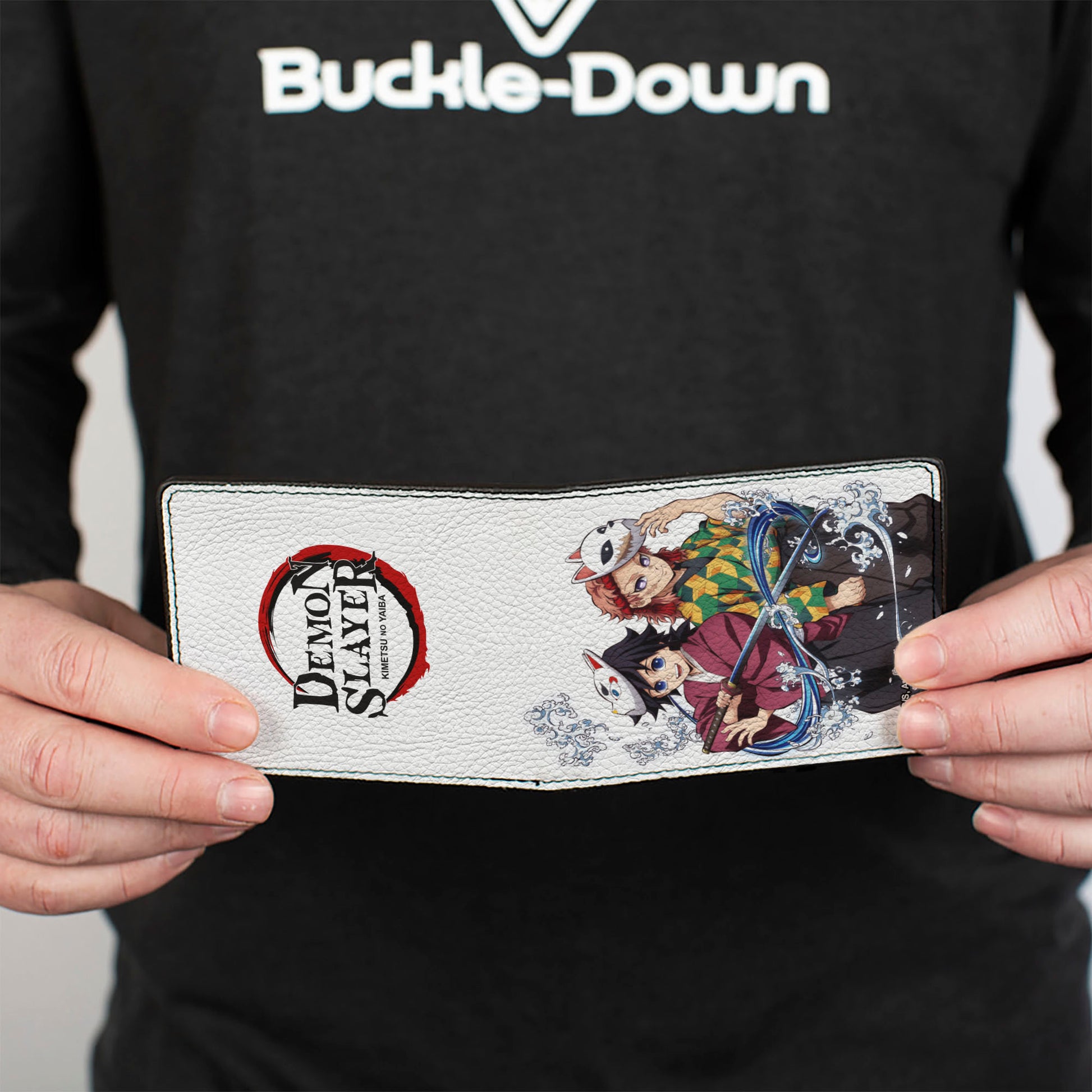 Bi-Fold Wallet - DEMON SLAYER Giyu and Sabito Warding Mask Pose and Title Logo White Bi-Fold Wallets Demon Slayer